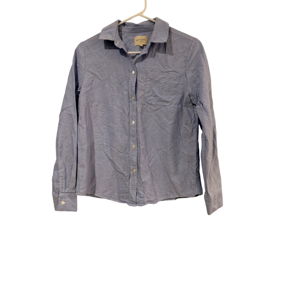 Sezane Light Blue Chambray Button Down Shirt Womens Size 34 Long Sleeve Blouse